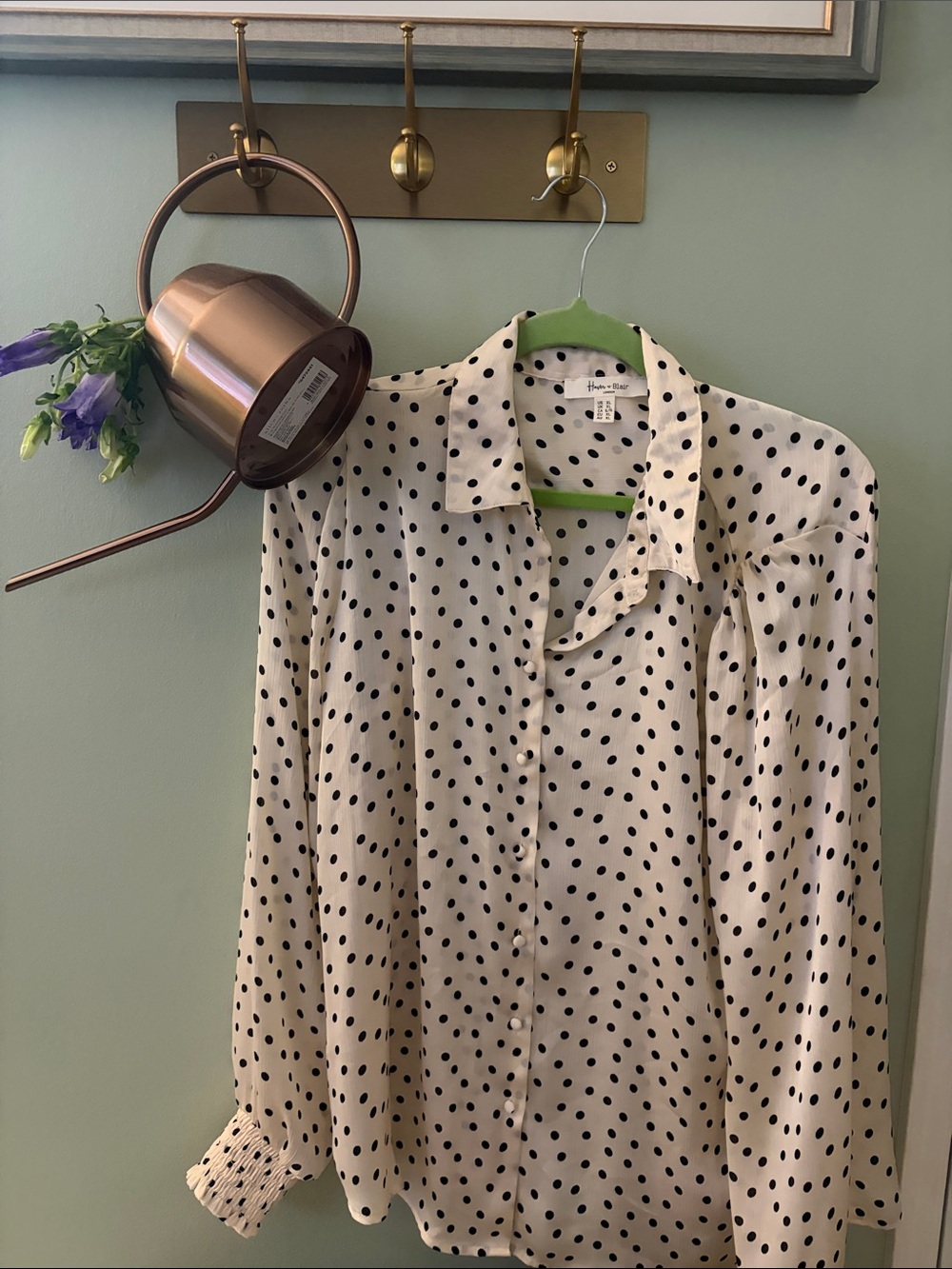 Polka Dot Button-Up Shirt - White with Black Dots